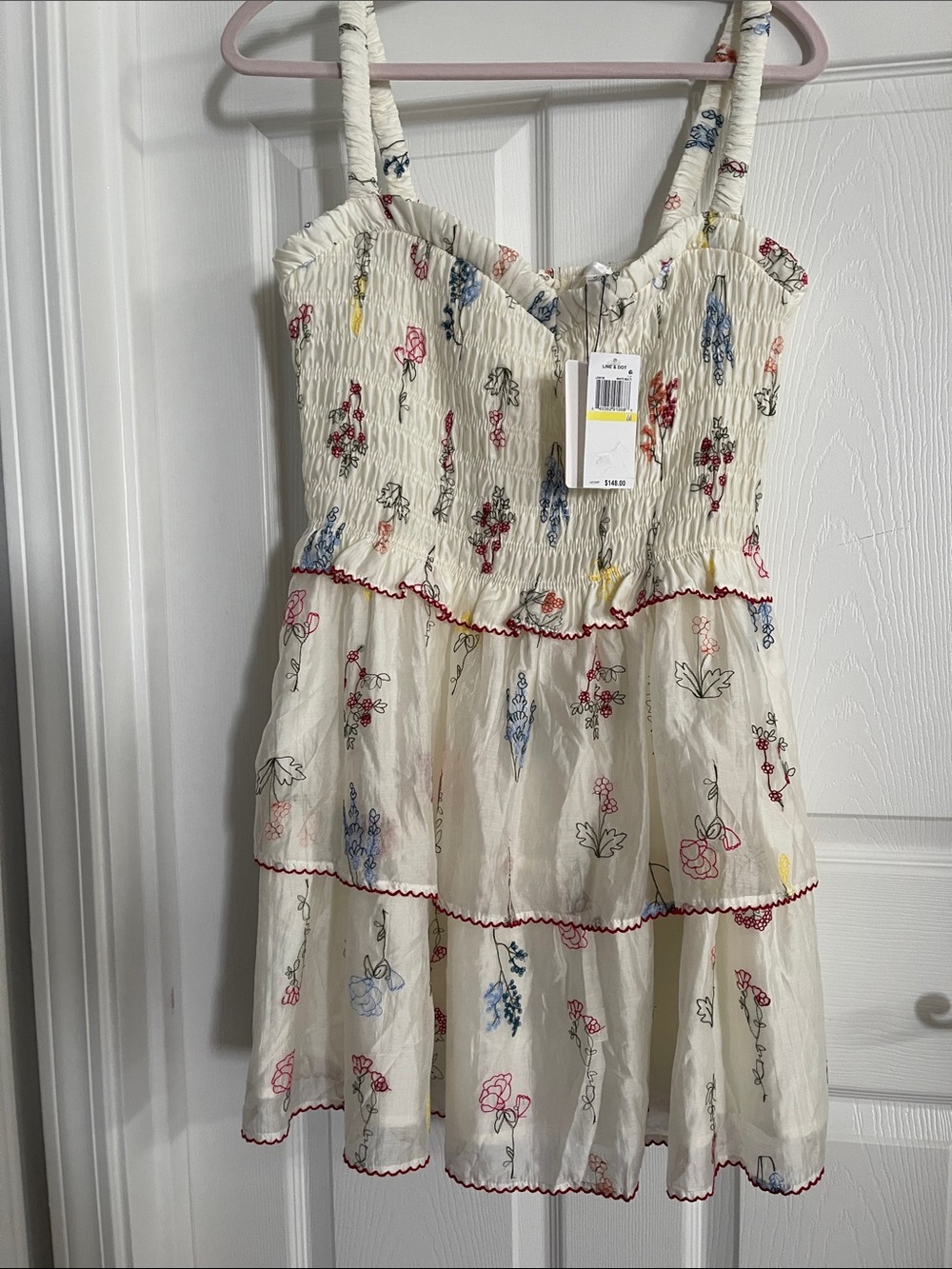 Line & Dot White Multi Floral Women’s Dress Size M Embroidered Accent